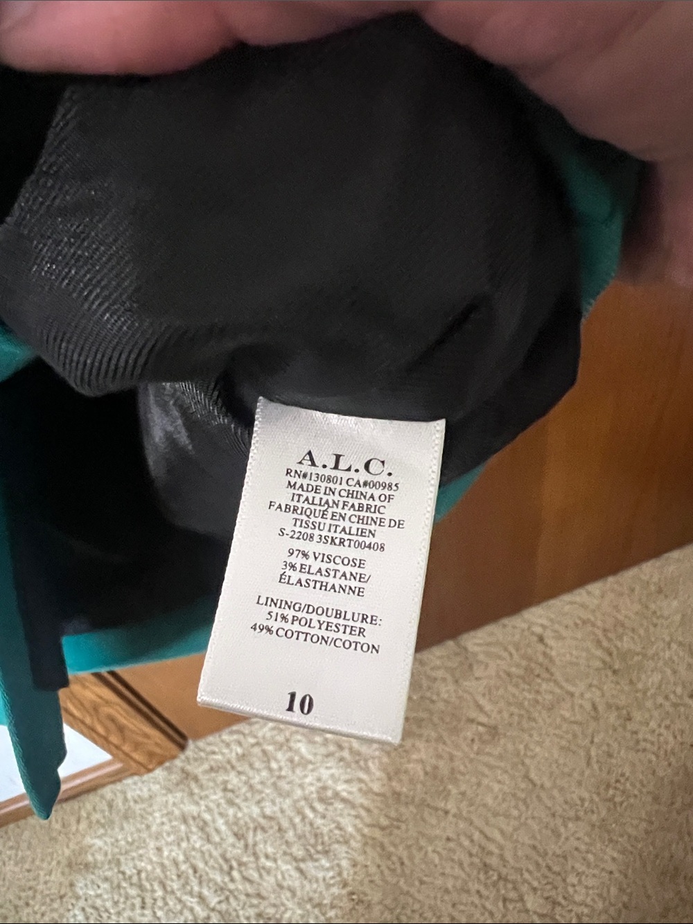 A.L.C. Teal Green Mini Skirt with Side Slit - Picture 3 of 4